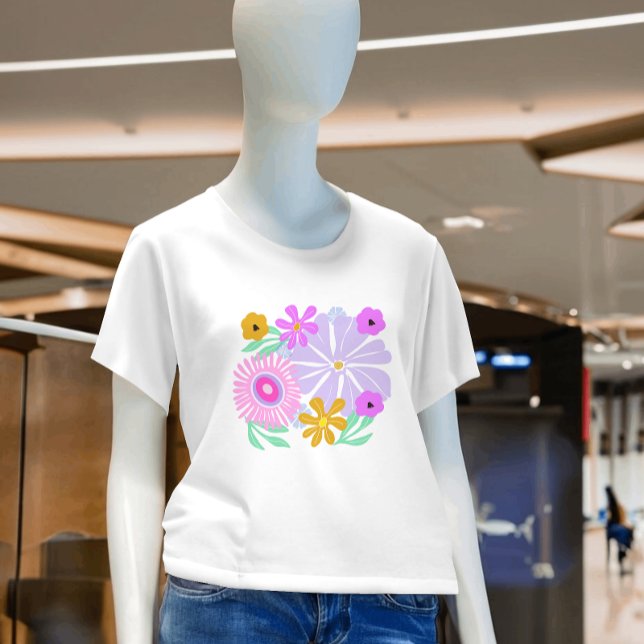 Rosa gelb hübsch blumenreich modern bunt T-Shirt (Von Creator hochgeladen)