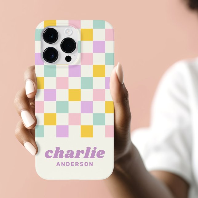 Rosa gelb lila-blaue Schachbrett Case-Mate iPhone Hülle (Pink yellow purple blue checkerboard Case-Mate iPhone case)