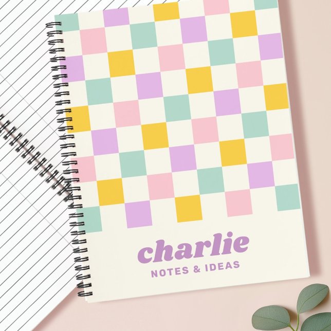 Rosa gelb lila-blaue Schachbrett Notizbuch (Pink yellow purple blue checkerboard notebook)