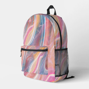 Rosa, gelb, Lila blauer Marmor Monogramm hinzufüge Bedruckter Rucksack
