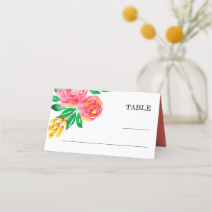 Rosa, Gelb, Platzkarten mit Korallenblumen