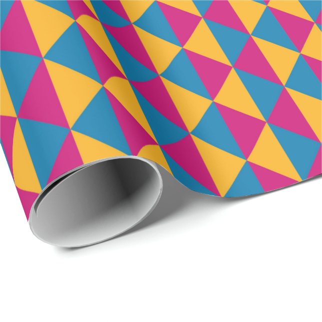 Rosa, gelb und blau Diamanten und Dreiecke Geschenkpapier (Rolleneckpunkt)