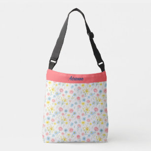 Rosa Gelb und Blau Floral Drift Tragetaschen Mit Langen Trägern