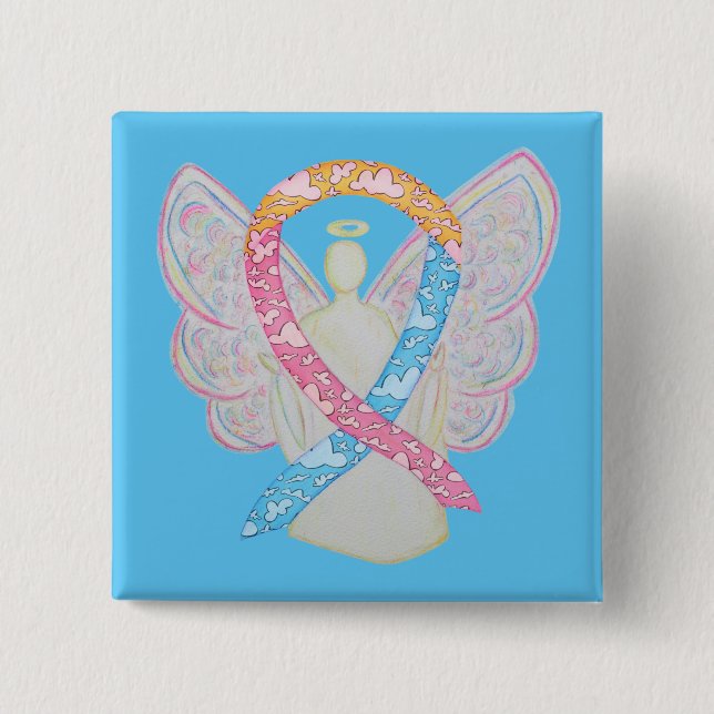 Rosa, Gelb und Blaue Wolken CDH Angel Button (Vorderseite)