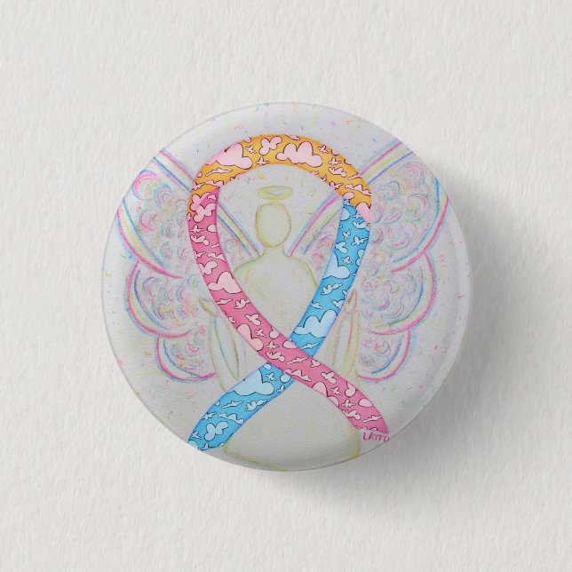 Rosa, Gelb und Blaue Wolken CDH Angel Button (Vorderseite)