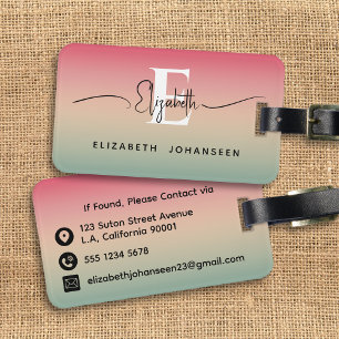 Rosa Gelb und grüne Gradientenschrift Monogram Gepäckanhänger