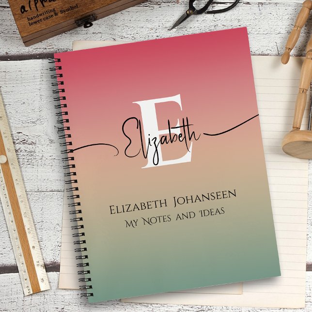 Rosa Gelb und grüne Gradientenschrift Monogram Notizbuch (Von Creator hochgeladen)