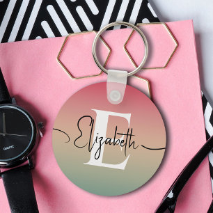 Rosa Gelb und grüne Gradientenschrift Monogram Schlüsselanhänger