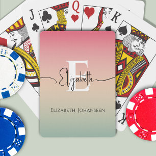 Rosa Gelb und grüne Gradientenschrift Monogram Spielkarten