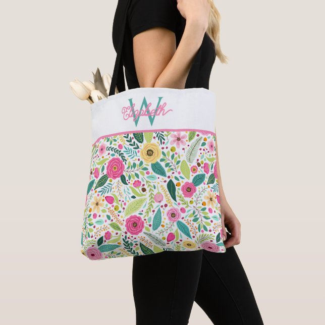 Rosa Gelb und Türkis Frühlingsflorales Monogramm (Von Nahem)