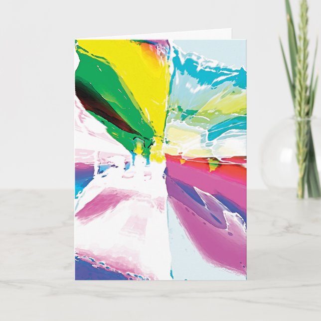 Rosa Gelbblau Weiß Surrealistische Blume C Karte (Vorderseite)