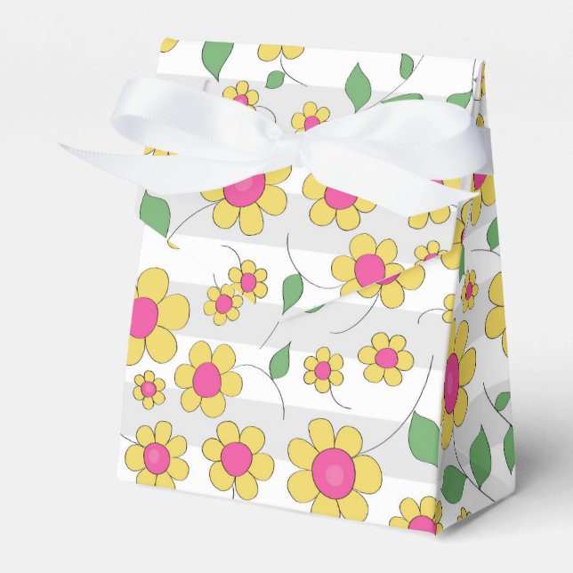 Rosa Gelbblüte Blume Frühjahr Kinder Doodles Geschenkschachtel (Vorderseite)