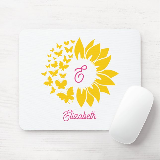 Rosa Gelbblütenblume Blütenschmetterlinge Mousepad (Mit Mouse)