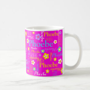 Rosa gelbe blaue Blume individuelle Name Phoebe Kaffeetasse