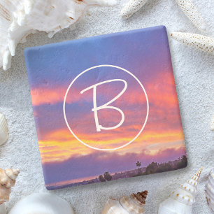 Rosa gelbe blaue Wolken Sunset Monogram Modern Steinuntersetzer