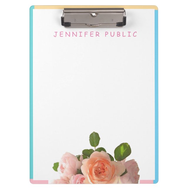 Rosa Gelbe blaugrüne Rose Vorlage Klemmbrett (Vorderseite)