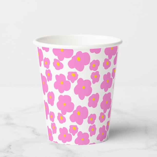 Rosa gelbe Blume Moderne Eleganz Pappbecher (Vorderseite)