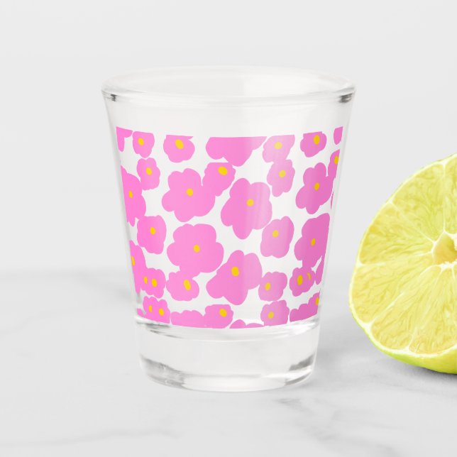 Rosa gelbe Blume Moderne Eleganz Schnapsglas (Vorderseite)