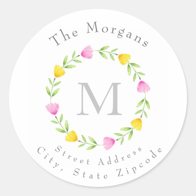 Rosa, gelbe Blume Runder Aufkleber (Vorderseite)