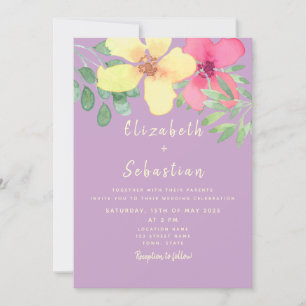 Rosa gelbe Blumen-Hochzeitseinladung Einladung
