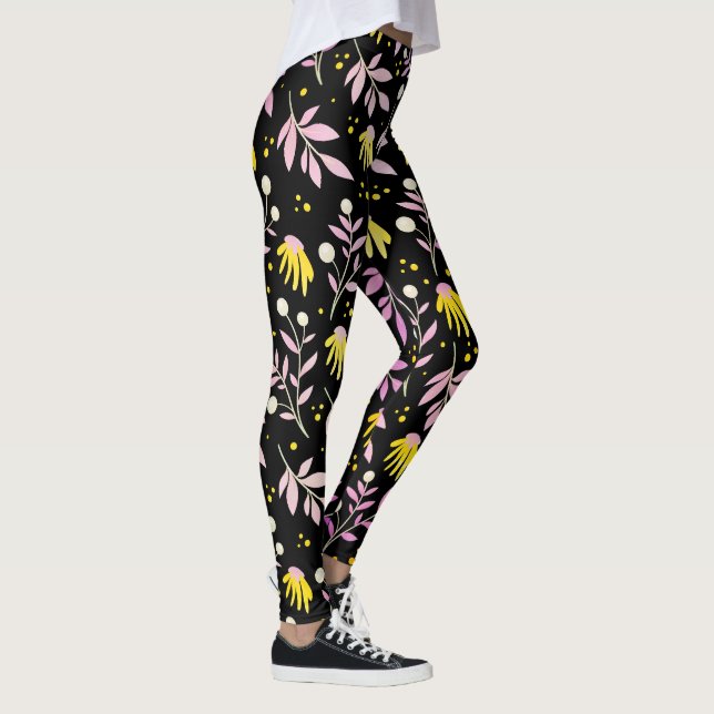 Rosa + Gelbe Blumen Leggings (Rechts)