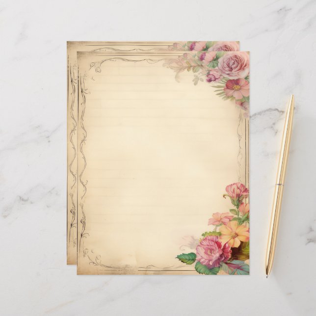 Rosa Gelbe Blumenkohle Zeitschrift Antiquitätenges (Vorderseite/Rückseite Beispiel)