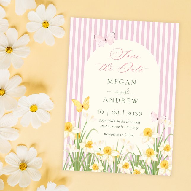 Rosa gelbe Blumige Hochzeit  Save The Date (Von Creator hochgeladen)