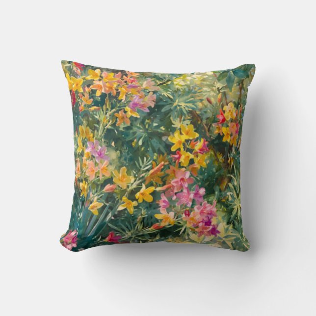 Rosa Gelbe Blüten Kissen (Vorderseite)