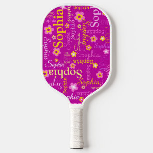 Rosa gelbe Blüten Mädchen individuelle Name Pickleball Schläger