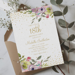 Rosa Gelbe Blütengoldblüte Glitzer 18. Geburtstag Einladung