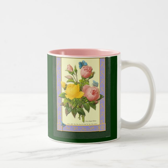 Rosa Gelbe botanische Rose Kaffee Tasse (Rechts)