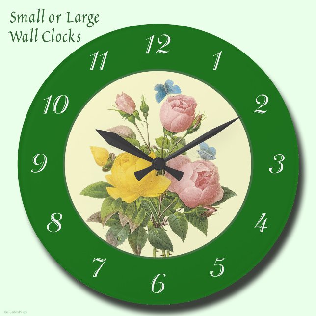 Rosa Gelbe botanische Rose mit Zahlen Uhr (Pink Yellow Botanical Roses with Numbers Clock)