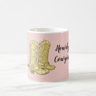 Rosa gelbe Cowgirl-Stiefel Kaffeetasse