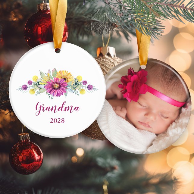 Rosa Gelbe Daisy Floral New Oma Foto Keramik Keramik Ornament (Pink Yellow Daisy Floral New Grandma Photo Ceramic Ceramic Ornament)