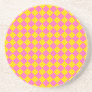 Rosa gelbe Diamant-Harlekin-Schachbrettmuster Getränkeuntersetzer
