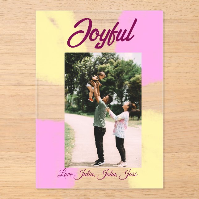 Rosa gelbe Feiertage Foto Familie Retro beide Acryleinladungen (Vorderseite)