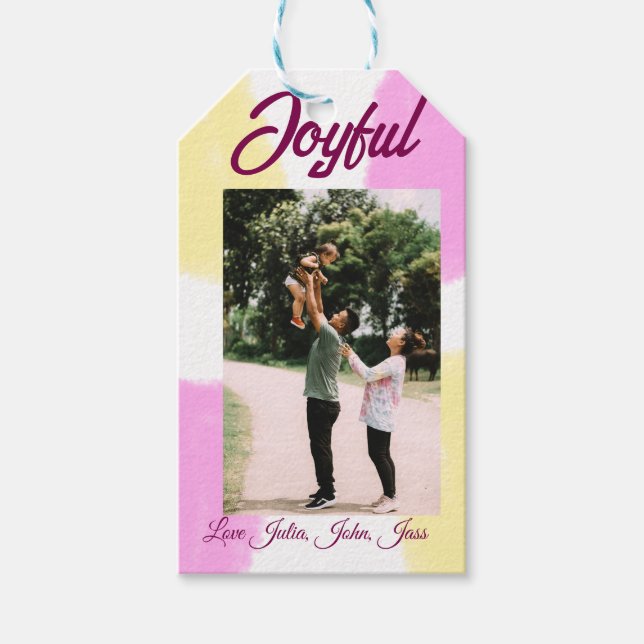 Rosa gelbe Feiertage Foto Familie Retro beide Geschenkanhänger (Vorderseite)