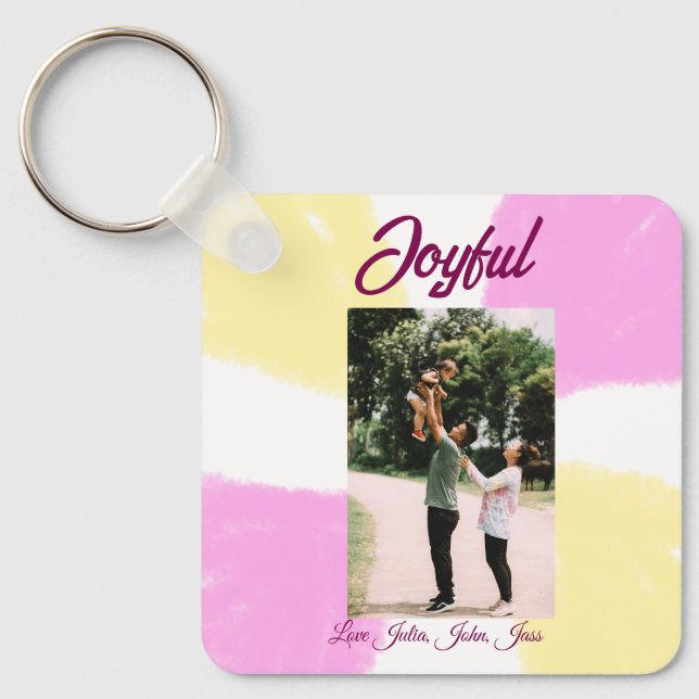 Rosa gelbe Feiertage Foto Familie Retro beide Schlüsselanhänger (Vorderseite)