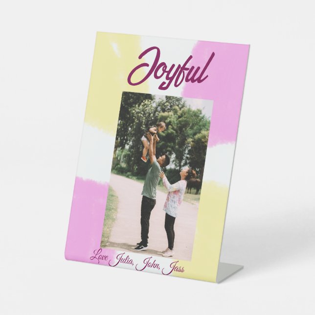 Rosa gelbe Feiertage Foto Familie Retro beide Sockelschild (Vorderseite)