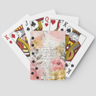 Rosa-gelbe Florale Collage auf antiker Papier Spielkarten