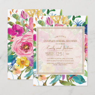 Rosa Gelbe Florale Schrift Brautpaar-Brautjungfern Einladung