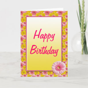 Rosa Gelbe Gerbera Daisy Happy Birthday Card Karte