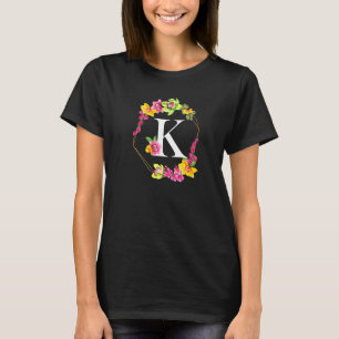 Rosa Gelbe grüne Orchideen Blumenmonogramm T-Shirt