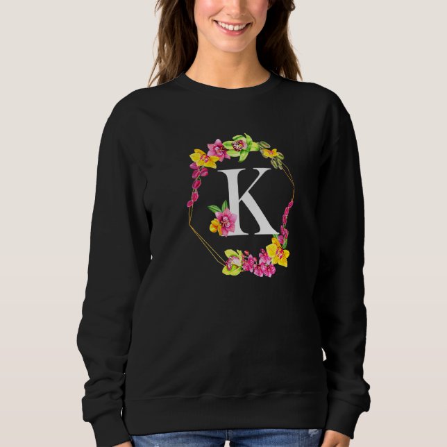 Rosa Gelbe Grüne Orchideen Florales Monogramm Init Sweatshirt (Vorderseite)