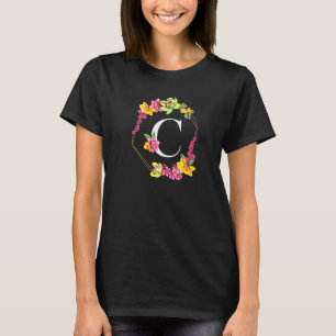 Rosa Gelbe Grüne Orchideen Florales Monogramm Init T-Shirt