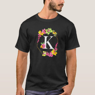 Rosa Gelbe Grüne Orchideen Florales Monogramm Init T-Shirt