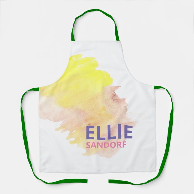 Rosa Gelbe Grunge Individuelle Name Koch Bäcker Sc Schürze (Vorderseite)