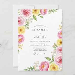 Rosa Gelbe Helle Botanische Hochzeit Einladung