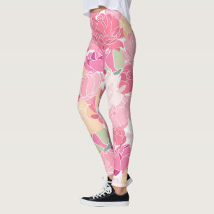 Rosa, gelbe Leggings aus der Peonie