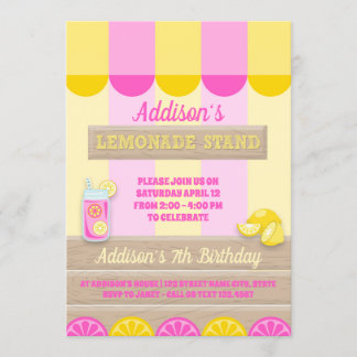 Rosa Gelbe Lemonade Stand Geburtstagsparty Einladung